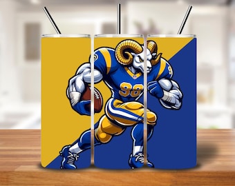Blue Gold Ram Football 20oz Skinny Tumbler Wrap PNG
