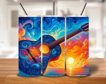 Guitar Sunset Tumbler Wrap | 20oz Digital Sublimation PNG for Music Lovers