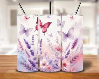 Butterfly Bloom Floral Tumbler Wrap | Pastel Garden 20oz Seamless PNG