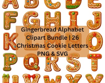 Gingerbread Alphabet Clipart Bundle – 26 Christmas Cookie Letters (PNG + SVG)