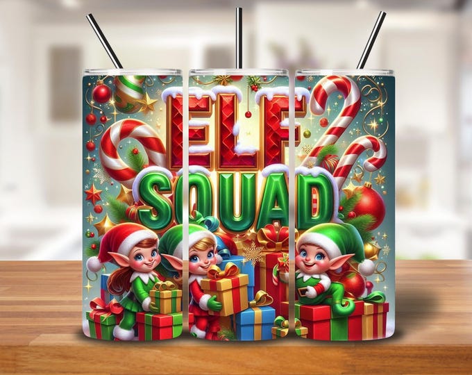 Featured listing image: ELF SQUAD Christmas PNG | Cute Elves with Gifts Holiday Wrap Design