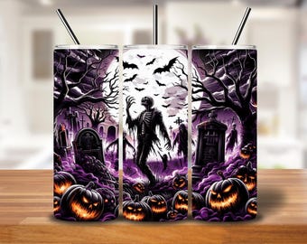 Pattern Title: Zombie Graveyard Tumbler Wrap | Gothic Purple Halloween Design