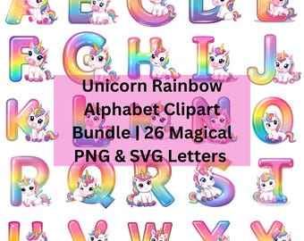 Unicorn Rainbow Alphabet Clipart – 26 Magical Letters (PNG + SVG)