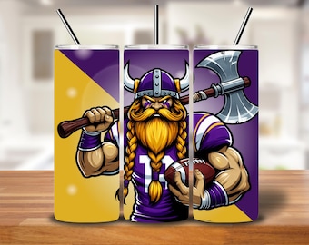 Viking Warrior Football Tumbler Wrap – Nordic Axe Warrior Design (20oz PNG)