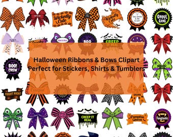 Halloween Ribbon & Bow Clipart Bundle | 70+ Spooky SVG and PNG Designs with Sayings, Spider Webs, Bats, Witchy Graphics