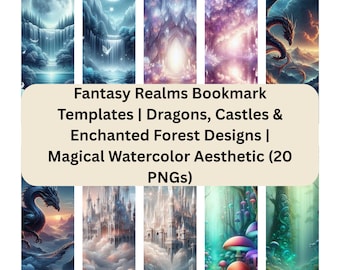 Fantasy Realms Bookmark Templates – Dragons, Castles & Enchanted Forest Designs (20 PNGs)