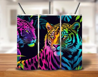 Neon Tiger Safari Tumbler Wrap | 20oz Animal Print Sublimation PNG