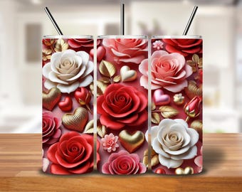 Romantic Luxe Rose Tumbler Wrap | 20oz Seamless PNG