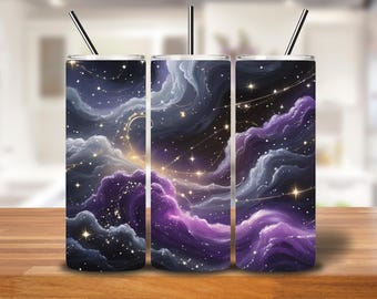 Galaxy Swirl Tumbler Wrap: Cosmic Stars PNG Sublimation Design (Digital Download)