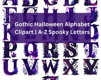 Download Gothic Halloween Alphabet Clipart – A-Z Spooky Font Letters PNG SVG | Purple Rose & Crystal Digital Files