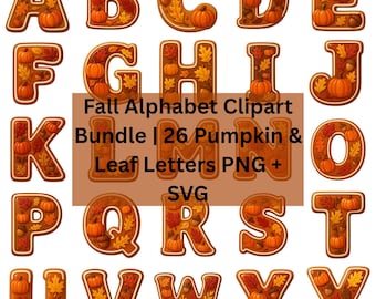 Fall Alphabet Clipart Bundle | Pumpkin & Leaf Cookie Letters A–Z