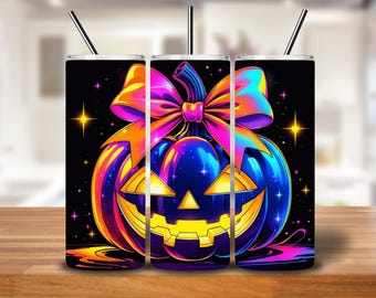 Neon Halloween Pumpkin Tumbler Wrap: 20oz Skinny Sublimation PNG (Digital Download)