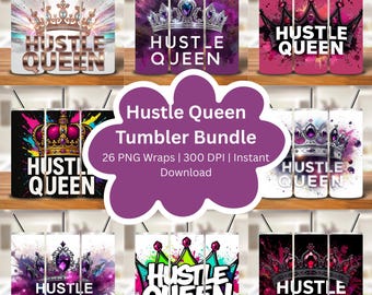 Hustle Queen Tumbler Wrap: Crown & Paint Splash (Digital Download PNG, 20oz Skinny Tumbler Design)