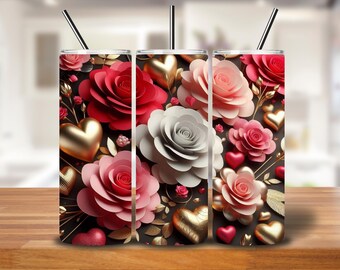 Dark Luxe Rose Floral Tumbler Wrap | 20oz Seamless PNG