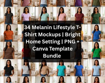 34 Lifestyle T-Shirt Mockups for Creators | PNG + Canva Template
