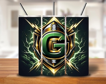 Green Bay Football Lightning Tumbler Wrap PNG