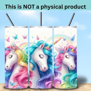 Regenboog eenhoorn beker wrap | 20oz sublimatie-png met pastelkleurige eenhoorns en vlinders