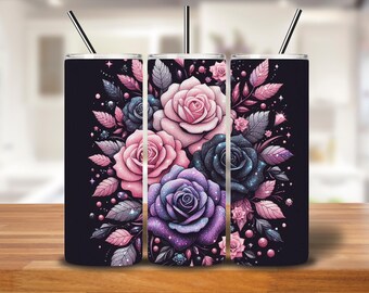 Galaxy Rose Floral Tumbler Wrap | 20oz Seamless Cosmic PNG