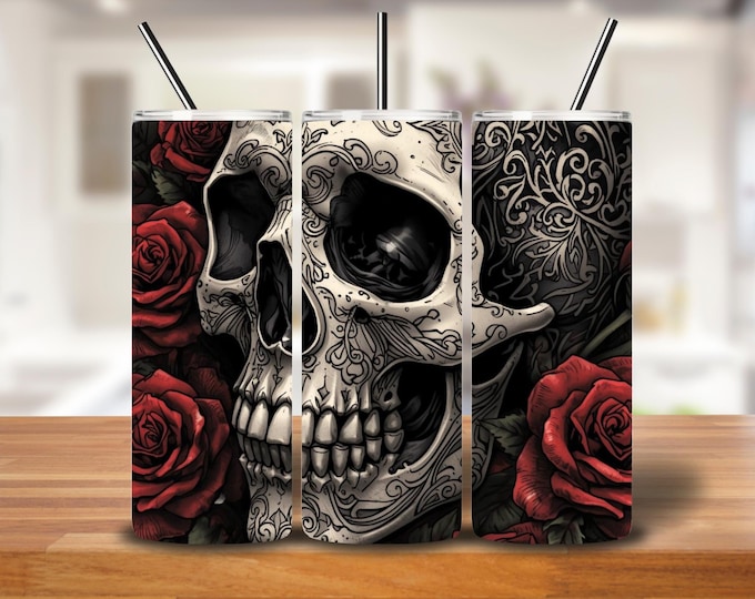 Featured listing image: Gothic Skull & Roses Tattoo Wrap | Red and Black Sublimation PNG