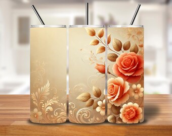 Vintage Red Rose Floral Tumbler Wrap | 20oz Seamless PNG