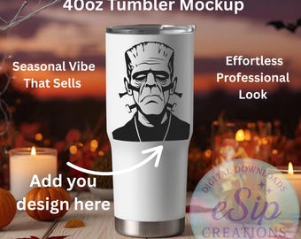 Halloween 40oz Tumbler Mockup — Pumpkin & Candlelight Autumn Scene