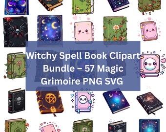 Download Witchy Spell Book Clipart Bundle – 57 Magic Grimoire PNG SVG Digital Files