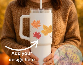 40oz Fall Tumbler Mockup | Cozy Autumn Lifestyle Photo