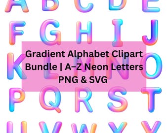 Gradient Alphabet Clipart Bundle | 26 Neon Gradient Letters PNG & SVG