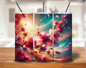 Cherry Blossom Tumbler Wrap: Pink Floral 20oz Skinny Tumbler Design (Digital PNG)