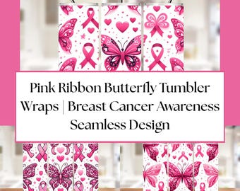 Pink Ribbon Butterfly Awareness Tumbler Wraps