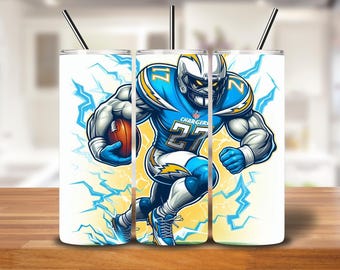 Blue Yellow Football Player 20oz Skinny Tumbler Wrap PNG