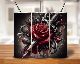 Gothic Rose & Dagger Tumbler Wrap | Dark Romance 20oz PNG Design