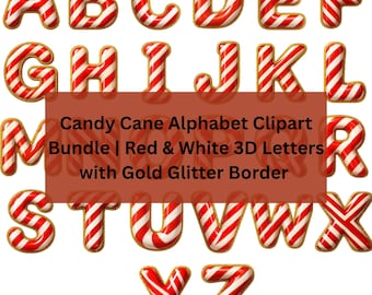 Candy Cane Alphabet Clipart Bundle – 26 PNG + SVG Files (Editable in Canva)