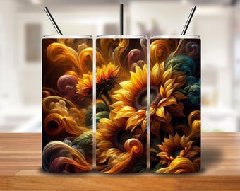 Smoke Sunflower Tumbler Wrap: Golden Floral PNG (Digital Download)