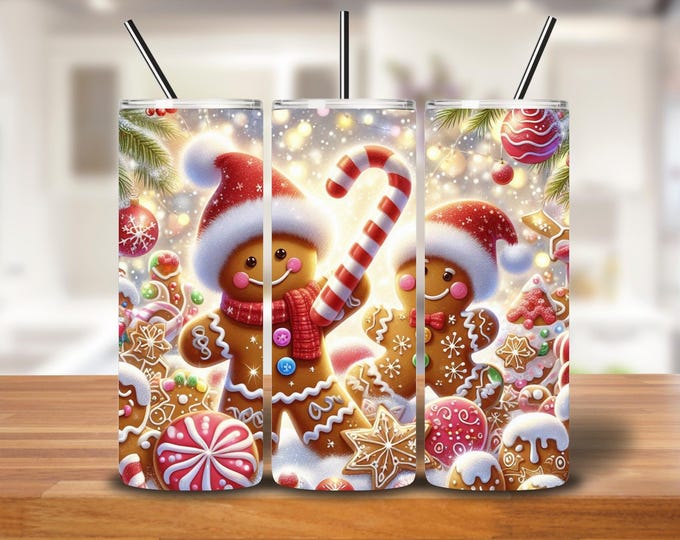 Featured listing image: HOLLY JOLLY Gingerbread PNG | Christmas Cookie and Candy Cane Wrap