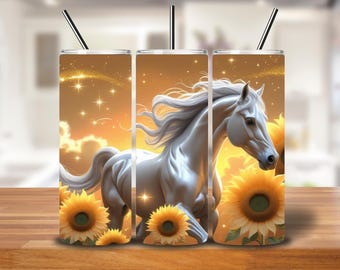 Sunflower Horse Tumbler Wrap | Golden Fantasy 20oz Seamless PNG, SVG & JPEG