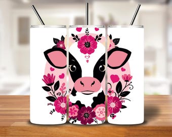 Floral Cow Tumbler Wrap PNG for 20oz Skinny Tumblers
