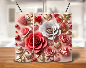 Blush & Gold Rose Floral Tumbler Wrap | 20oz Seamless PNG