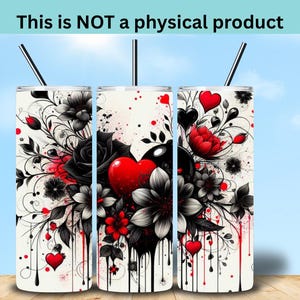 Gothic Heart Bloom Tumbler Wrap | 20oz Skinny Sublimation PNG | Red & Black Floral Valentine | Dark Romance Digital Wrap