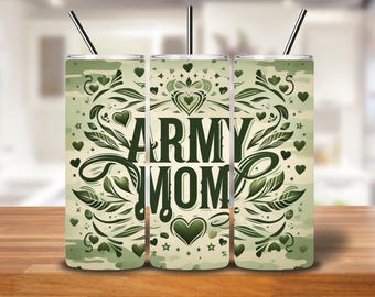 Army Mom Tumbler Wrap | Green Camouflage Heart 20oz Sublimation PNG
