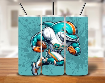 Teal Dolphin Football Mascot 20oz Skinny Tumbler Wrap – PNG