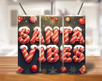 SANTA VIBES Christmas PNG | Red Candy Cane Letters Holiday Wrap