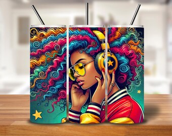 Funky Cosmic Girl Tumbler Wrap: Retro Pop Art PNG (Digital Download)