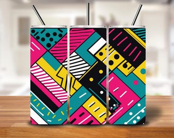 80s Memphis Tumbler Wrap: Retro Color Block Design (Digital Download)