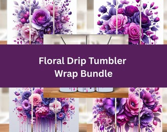Floral Drip Tumbler Wrap Bundle | 5 Pink & Purple Floral PNGs for 20oz Tumblers