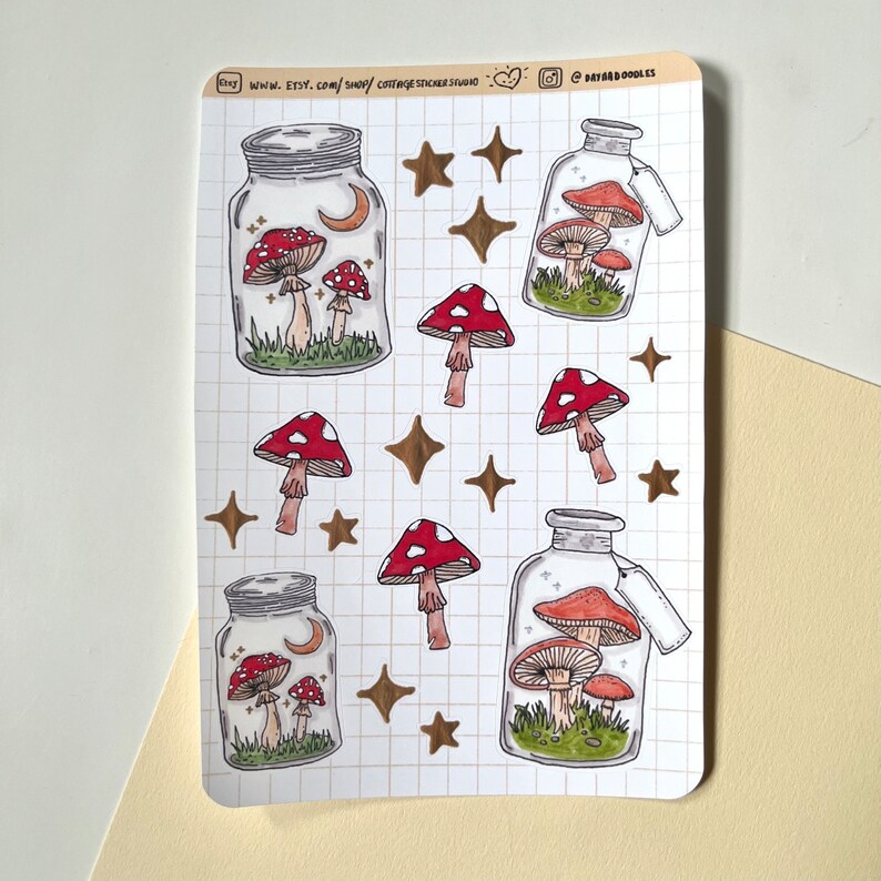 Cottagecore Mushroom Mason Jar Stickers, Mushroom Stickers, Cottagecore
