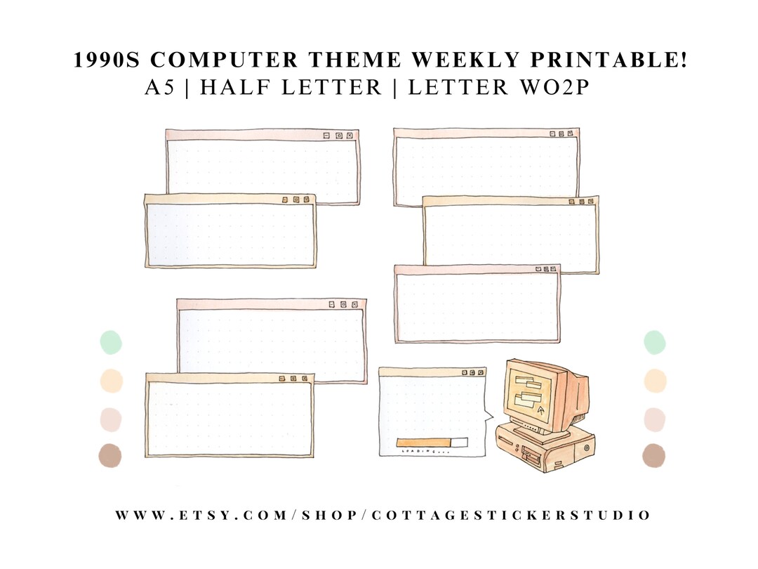 1990s Computer Theme Weekly Printable, Kawaii Weekly Printable, Cute ...