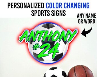 Soccer Ball Personalized Monogram Custom Laser Cut Name Sign Soccer Football Player Team Gift Custom Team Color Sign Neon LED