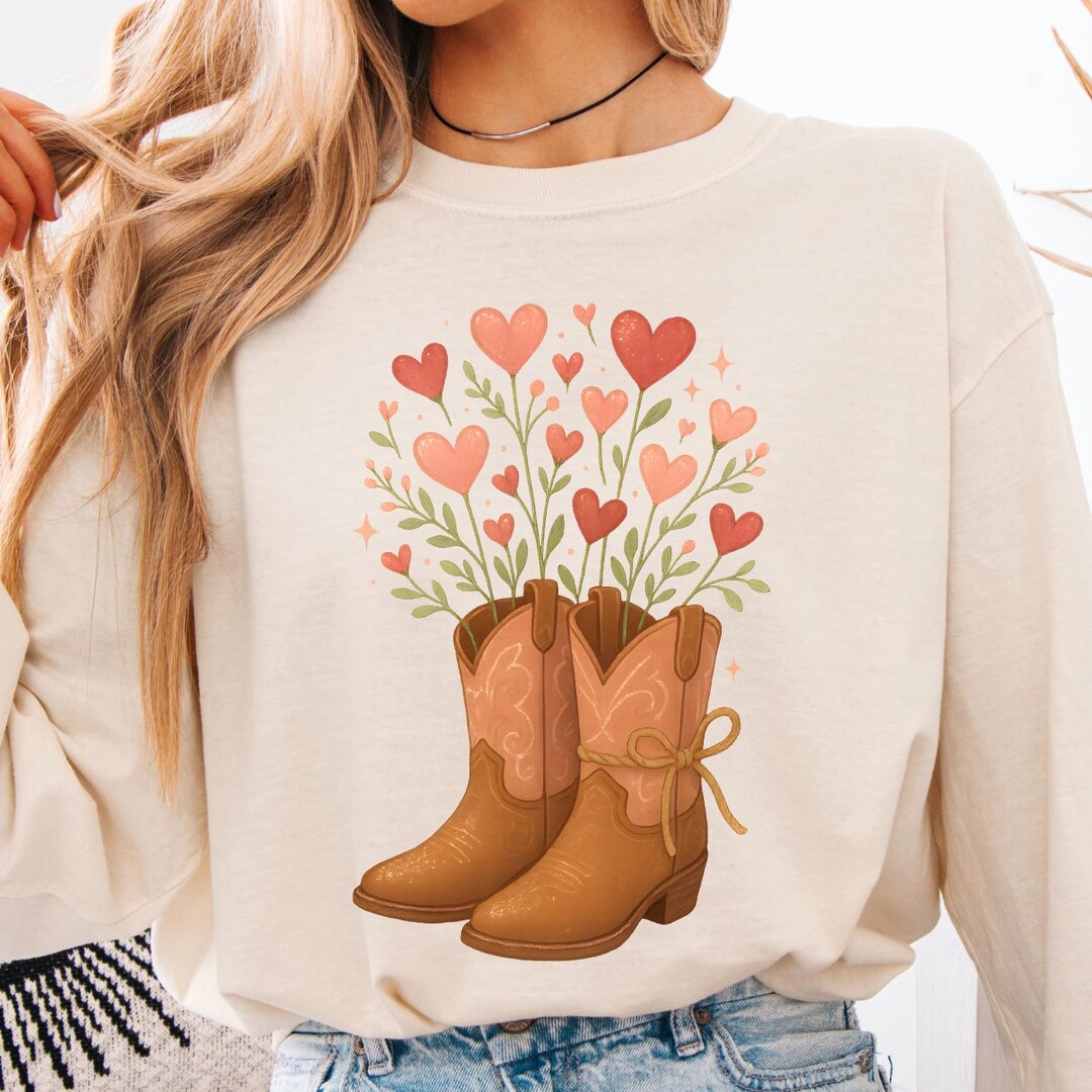 Western Valentines Day Png Cowgirl Boots Filled With Heart Flowers ...