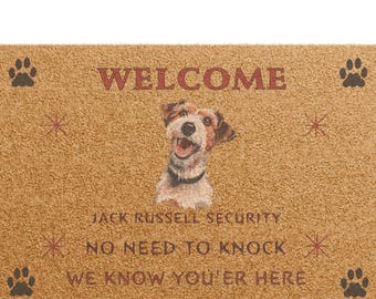 Welcome Jack Russell Security Doormat | Dog Paw Print Coir Mat